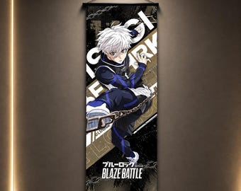 Anime Soccer Scroll Poster, Japanese Sports Wall Art, Fabric Hanging Decor, Otaku Room Banner