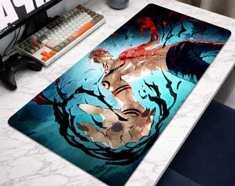 Dark Fantasy Anime Desk Mat | Japanese Demon Manga Mousepad | Edgy Gaming Keyboard Pad