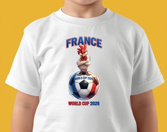 Camiseta infantil con el gallo de Francia, ropa para aficionados al fútbol del Mundial 2026.