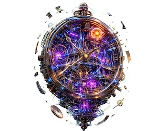 Koszulka z nadrukiem zegara steampunkowego PNG Kosmiczna maszyna czasu Sublimacja Grafika Sci Fi Galaxy Zegarek kieszonkowy Koszulka z nadrukiem Fantasy DigitalDownload