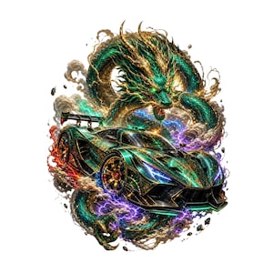 Dragon Sports Car T Shirt Design PNG Green Dragon Supercar Sublimation Graphic JDM TShirt Design Fantasy Streetwear tatoo Digital Download