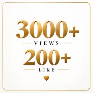 May include: A white square graphic with a thin gold border featuring the gold text 3000+ VIEWS and 200+ LIKE, separated by horizontal lines, with a small gold heart icon centered at the bottom, indicating social media engagement metrics.