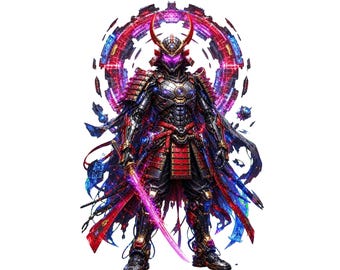 Design de t-shirt Cyberpunk Samurai PNG Guerrier Mecha futuriste Graphisme par sublimation Katana de science-fiction japonaise Design de t-shirt Armure Mecha