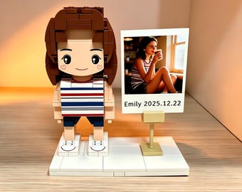 Custom Building Block Figure with Photo Frame, Personalized Cartoon Desk Decor