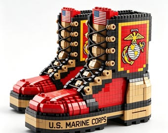 U.S. Military Combat Boot Building Blocks, Army/Navy/Corps Brick Set, Patriotic Veteran Gift, ABS Collectible Military Boot Model