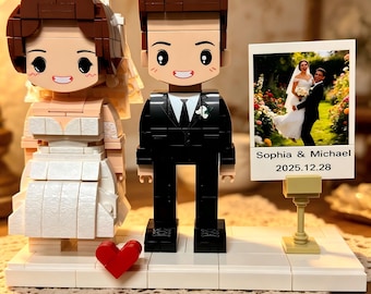 Custom Brick Mini Figures for Couples Personalized Wedding Cake Topper Engagement Gift, Anniversary Present