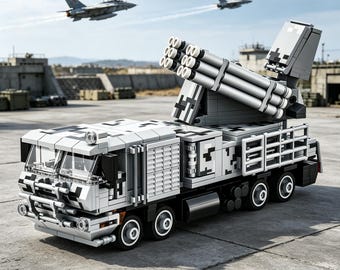Pantsir-SM Air Defense System Building Blocks, Arctic Camouflage Military Truck Model