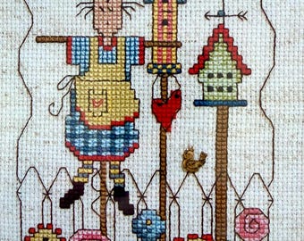 Janlynn's Garden Charms Cross Stitch Kit- BIRDHOUSE ANGEL Prim Whimsy- Includes Charm!