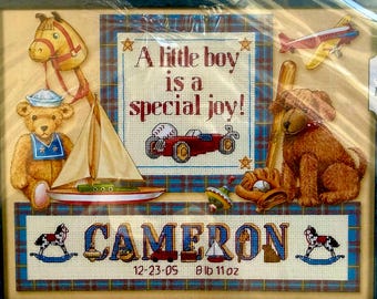 Dimensions Frame A Name Cross Stitch Kit TOMMY'S TOYS Embossed Designer Mat Included !