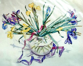 Elsa Williams Cross Stitch Kit: Waterbowl of Iris, Vintage Needlecraft Design