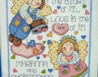 Cross Stitch Wedding Announcement Kit WEDDING ANGELS Happy Whimsy and Fun Special Day Celebration
