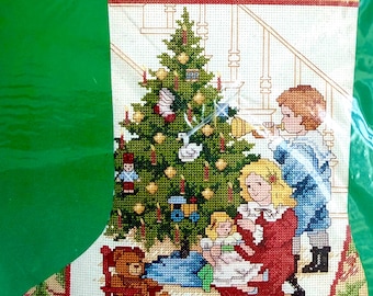 Vintage Dimensions Cross Stitch Stocking Kit CHRISTMAS MORNING  Children Toys Tree -Heirloom Quality