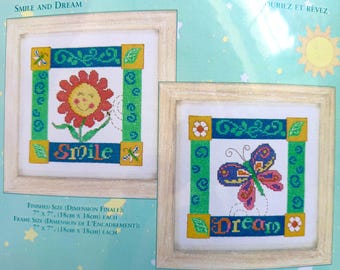Needle Treasures Cross Stitch Kit - SMILE and DREAM - Colorful Whimsical Happy Project- Kit Makes Both !