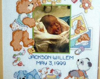 Janlynn Vintage Baby Cross Stitch Kit - BEAR PHOTO FRAME - Sweet Loving Gift to Make ~Welcome Baby !