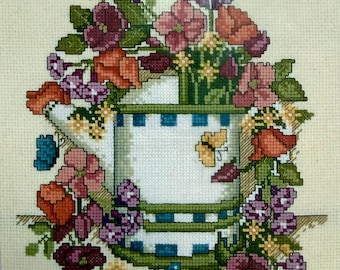 Design Connection Vintage Cross Stitch Kit -REMEMBER Your SPIRIT-Watering Can~ Floral Beauty