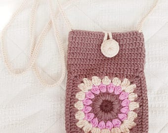 Handmade Sunflower Granny Square Crochet Sling Bag, Crossbody Purse