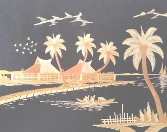 Handmade Kerala Village Paper Craft Wall Hanging, Black Gold Tropical Decor