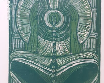 Original Woodcut Print, Spiritual Meditation Artwork, Chakra Healing Alter Art
