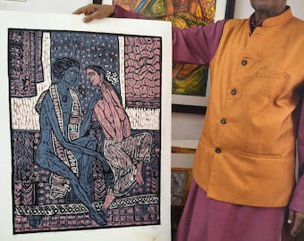 Couple Painting, Emotional Love Artwork, Contemporary Indian Art, Original painting -Frame not included