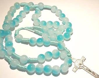 Aqua Blue  Rosary Beads | Handmade Catholic Prayer Necklace, Christian Gift