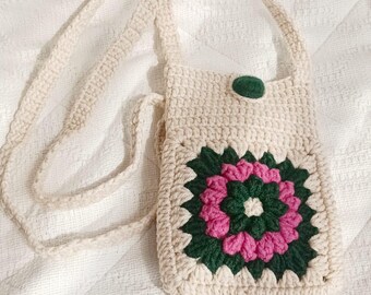 Handmade Crochet Sunflower Granny Square Sling Bag, Small Purse
