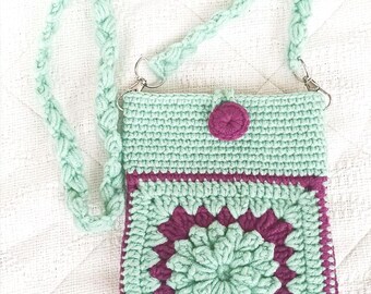 Handmade Crochet Sunflower Granny Square Sling Bag, Crossbody Purse