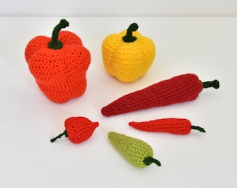 Peppers Crochet Pattern, Pepper Crochet Pattern, Pepper Amigurumi Food, Toy Food, Crochet Paprika Amigurumi Pattern, Crochet Pepper,Hot Food