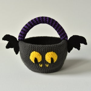 Patrón de crochet de canasta de truco o trato, patrón de crochet de murciélago, patrón de crochet de Halloween, patrón de crochet de canasta de dulces de vampiro, embrujado