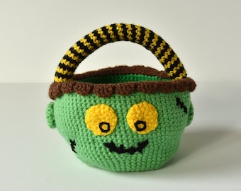Süßes oder Saures Korb Häkelanleitung, Zombie Häkelanleitung, Halloween Häkelanleitung, Frankenstein Candy Korb Häkelanleitung, Haunted