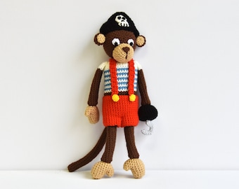 Pirate Monkey Crochet Pattern, Pirate Monkey Amigurumi, Crochet Monkey Amigurumi Pattern, Crochet Pattern, Pirate Monkey Crochet Pattern