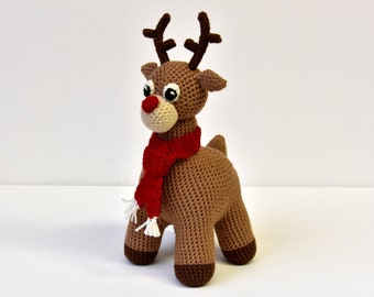 Häkelanleitung Weihnachts-Rentier, Anleitung Rentier-Amigurumi, Häkelanleitung Rotnasiges Rentier, Rudolf Amigurumi Anleitung,