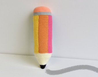 Large Pencil Crochet Pattern, Pencil Amigurumi, Writing Amigurumi, Crochet Pencil, Crafts Amigurumi Pattern, Educational, School Crochet