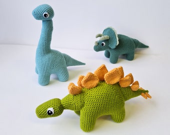 Dinosaur Crochet Pattern Set, Dinosaur Amigurumi Pattern, Animal Crochet Pattern, Stegosaurus Triceratops Brontosaurus Amigurumi Pattern