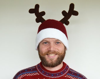 Reindeer Hat Crochet Pattern - Red Nose Reindeer Hat Crochet Pattern - Holiday - Seasonal - Festive - Easy Christmas Hat Crochet Pattern