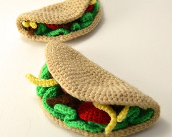 Patrón de crochet tacos grandes y pequeños, patrón de tacos amigurumi, patrón de crochet de tacos, patrón de tacos amigurumi, patrón de crochet de comida de juguete