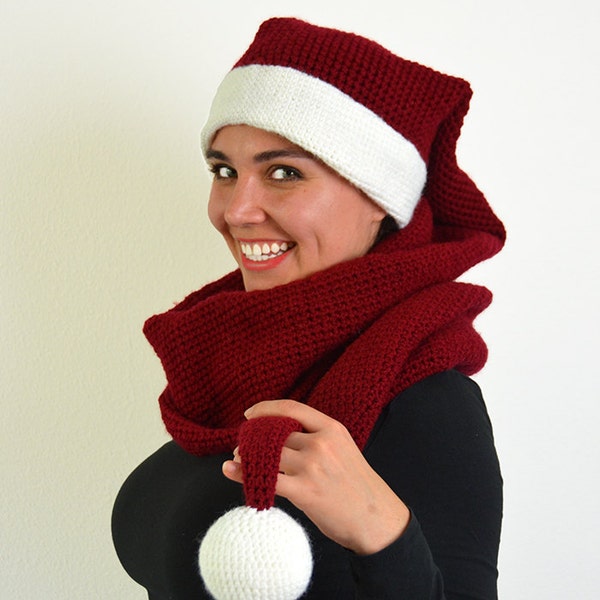 Christmas Scarf Hat Crochet Pattern, Christmas Hat Crochet Pattern, Santa Hat Crochet Pattern, Christmas Scarf Crochet Pattern