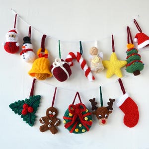 Christmas Ornaments Crochet Pattern - 14 Christmas Tree Decorations Pattern - Crochet Tree Santa Reindeer Star Angel Snowman Candy Cane