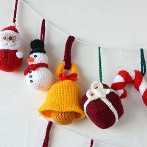 Christmas Ornaments Crochet Pattern 14 Christmas Tree Decorations Pattern Crochet Tree Santa Reindeer Star Angel Snowman Candy Cane image 3