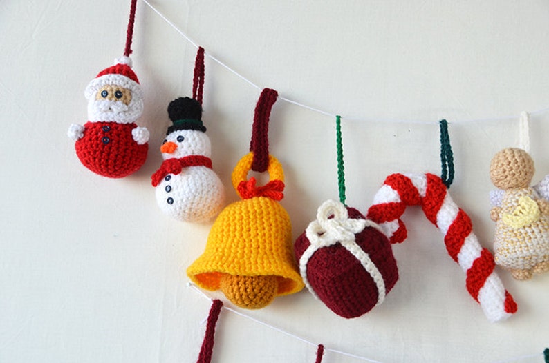 Christmas Ornaments Crochet Pattern 14 Christmas Tree Decorations Pattern Crochet Tree Santa Reindeer Star Angel Snowman Candy Cane image 3