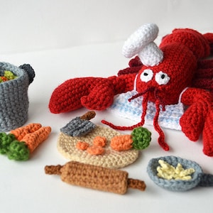 Lobster Chef Crochet Pattern, Lobster Crochet Pattern, Animal Crochet Pattern, Kitchen Amigurumi Pattern, Seafood Crochet Pattern