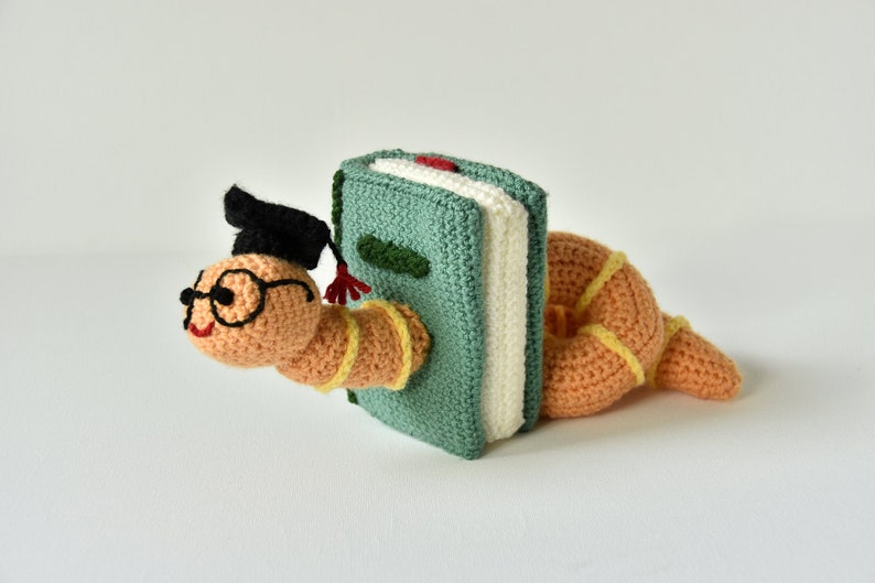 Bookworm Crochet Pattern, Crochet Bookworm Amigurumi, Book Crochet Pattern, Crochet Book Amigurumi, Crochet Worm Amigurumi, Book lovers image 1