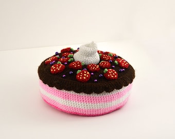 Strawberry Chocolate Cake Crochet Pattern, Dessert Crochet Pattern, Pie Crochet Pattern, Food Crochet Pattern, Food Amigurumi Cake Amigurumi