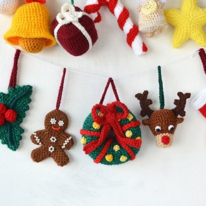 Christmas Ornaments Crochet Pattern 14 Christmas Tree Decorations Pattern Crochet Tree Santa Reindeer Star Angel Snowman Candy Cane image 5