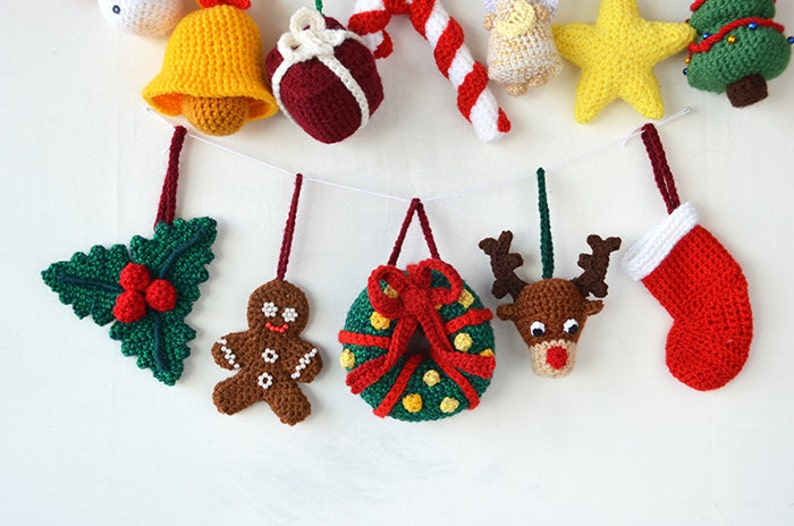 Christmas Ornaments Crochet Pattern 14 Christmas Tree Decorations Pattern Crochet Tree Santa Reindeer Star Angel Snowman Candy Cane image 5