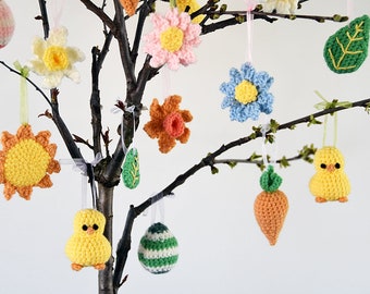 Patrón de crochet de decoraciones de Pascua, patrón de crochet conjunto de Pascua, patrón de crochet de huevos de Pascua, patrón de crochet de primavera, decoraciones de primavera