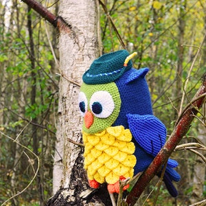 Owl with Hunter&#39;s Hat Crochet Pattern, Owl Crochet Pattern, Forest Owl Pattern, Owl Amigurumi Crochet Pattern, Hunter Owl Amigurumi Pattern