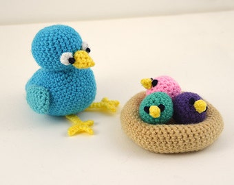 Bird with Nest Crochet Pattern, Bird Crochet Pattern, Chicks Crochet Pattern, Nest Crochet Pattern, Amigurumi Bird Pattern, Amigurumi Nest