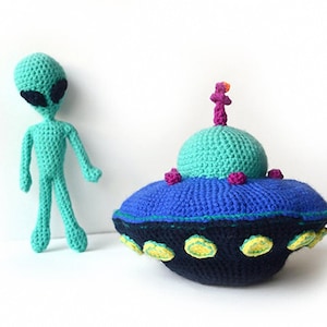 Patrón de ganchillo de extraterrestres y platillos voladores, Patrón de amigurumi de extraterrestres, Patrón de amigurumi de platillo volador, Patrón de ganchillo de extraterrestres Patrón de nave espacial