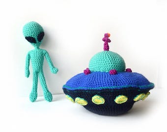 Aliens & Flying Saucer Crochet Pattern, Aliens Amigurumi Pattern, Flying Saucer Amigurumi Pattern, Aliens Crochet Pattern Space Ship Pattern