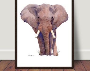 African Elephant Watercolor Art PRINT, Fine art print, elephant art, african wildlife print, root chakra, healing art